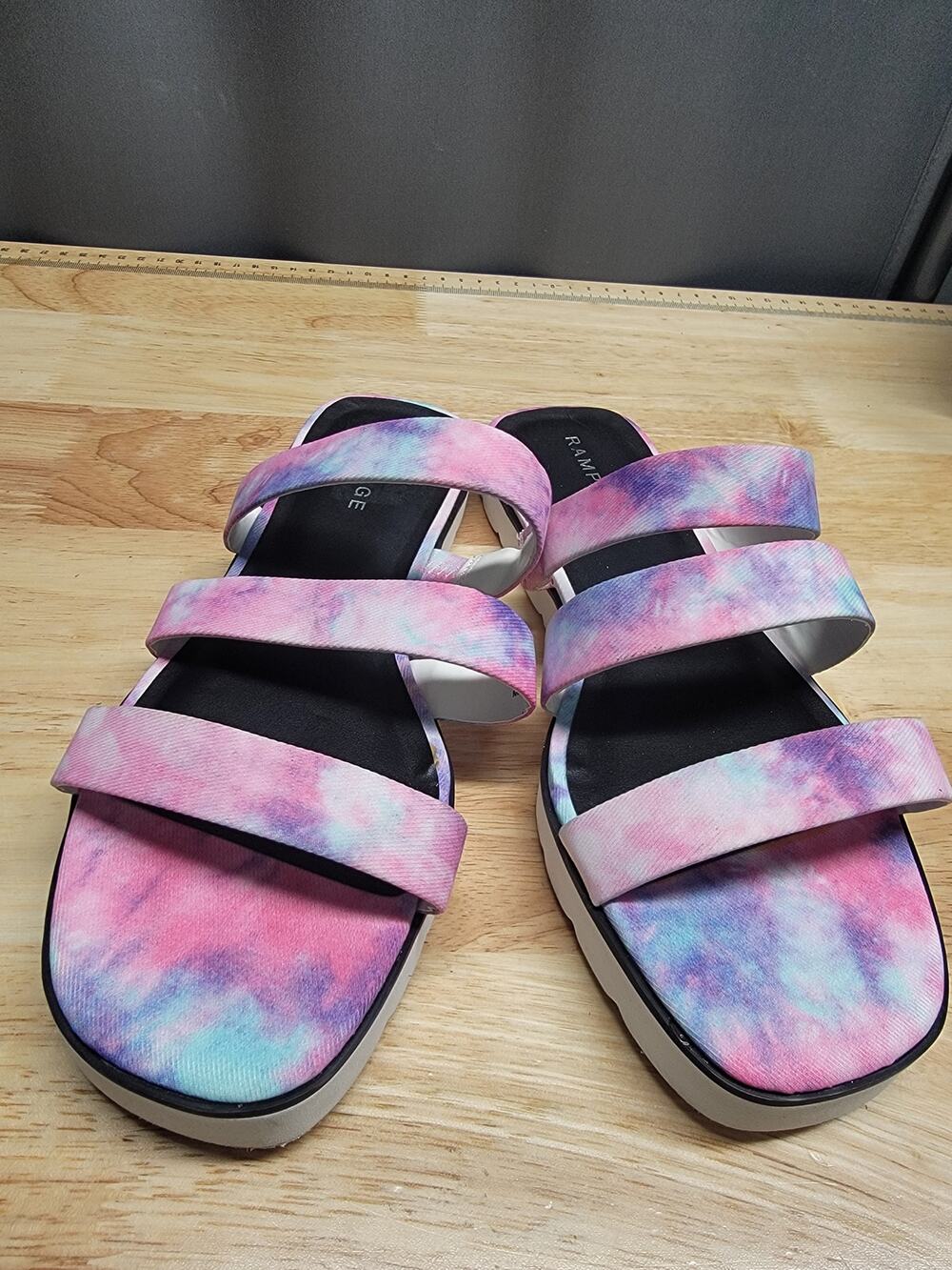 Rampage Ally Strappy Slide Sandals Women's Pink Purple Tie Dye Platform Open Toe